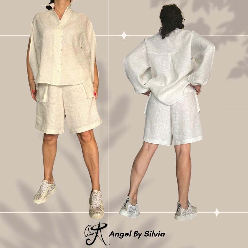Handmade White Linen Pant Set: Relaxed Fit Summer Outfit