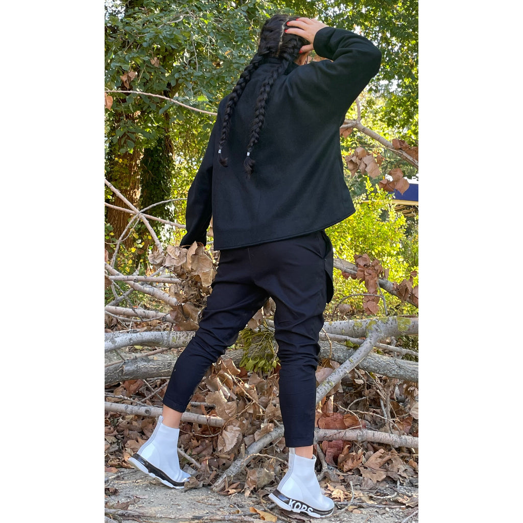 Wool Short Coat  High Collar Black Winter Coat