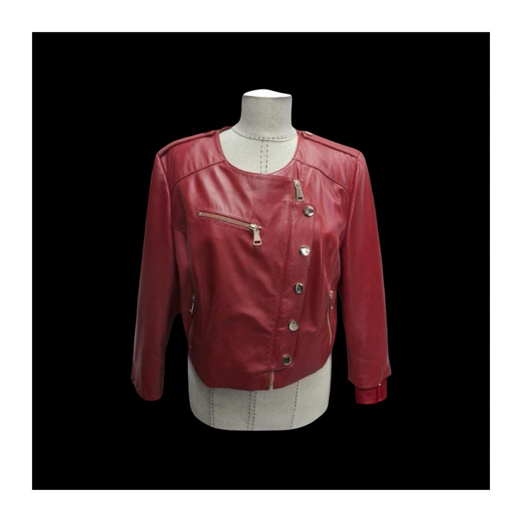 Women’s Red Leather Jacket / Genuine Lambskin Short Biker Style Coat / Handmade Cropped Moto Jacket