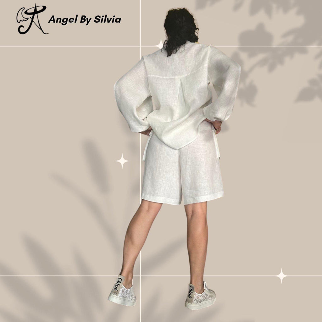 Handmade White Linen Pant Set: Relaxed Fit Summer Outfit
