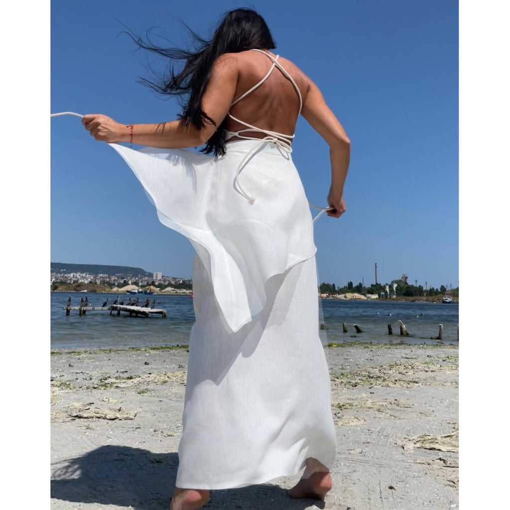 Asymmetric Summer White Linen Skirt Top Set