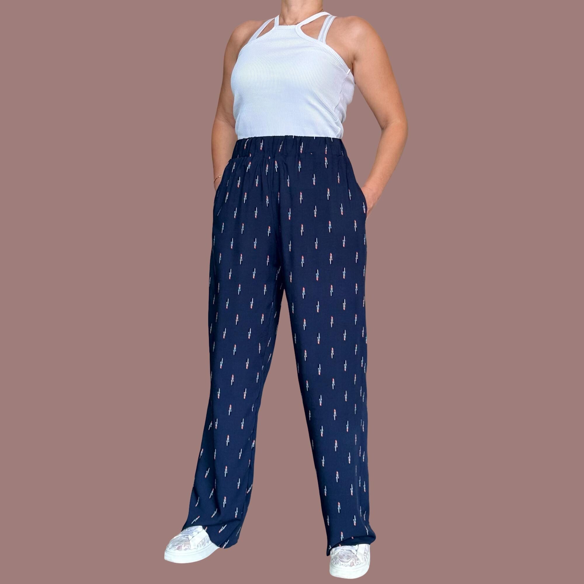 Summer Cotton Pants for Women – High Waist, Side Pockets /  Lightweight Fabric