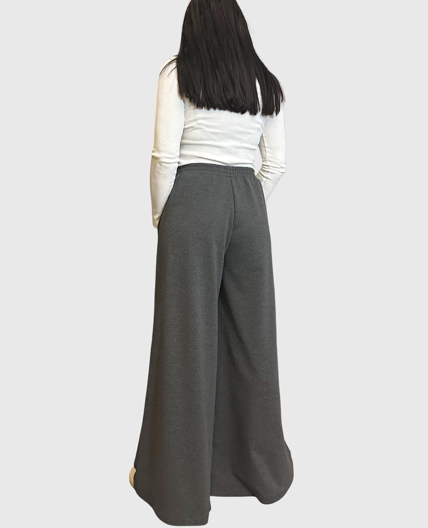 Dark Gray Cotton Palazzo Pants with Elastic Waist / High Waist Wide Leg Skirt Pants / Casual Comfortable Maxi Trousers