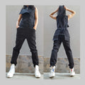 Black Cotton Jumpsuit with Asymmetric Details – Sleeveless Designer Overall