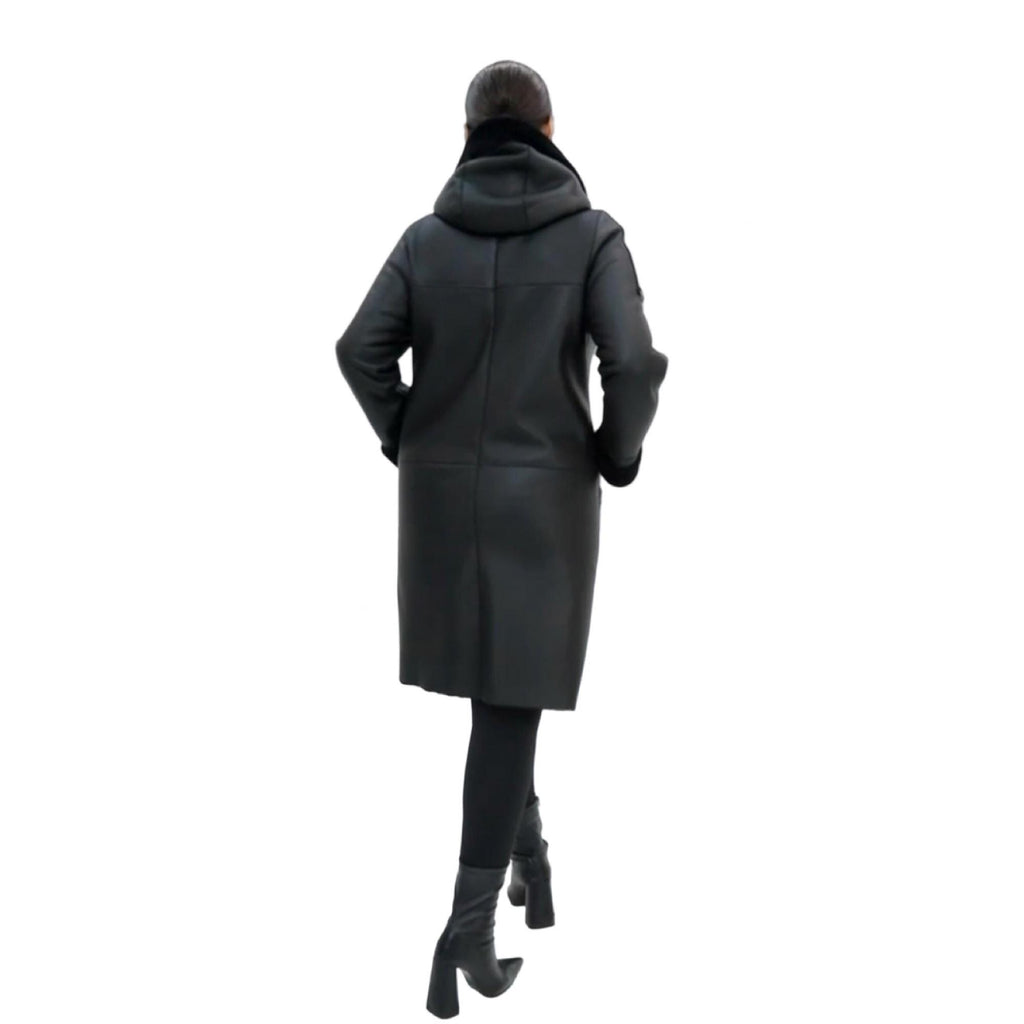 Ultimate Shearling Coat for Women – Luxury Genuine Lambskin Sheepskin Jacket with Hood / Handmade Warm Winter Coat XS–4XL