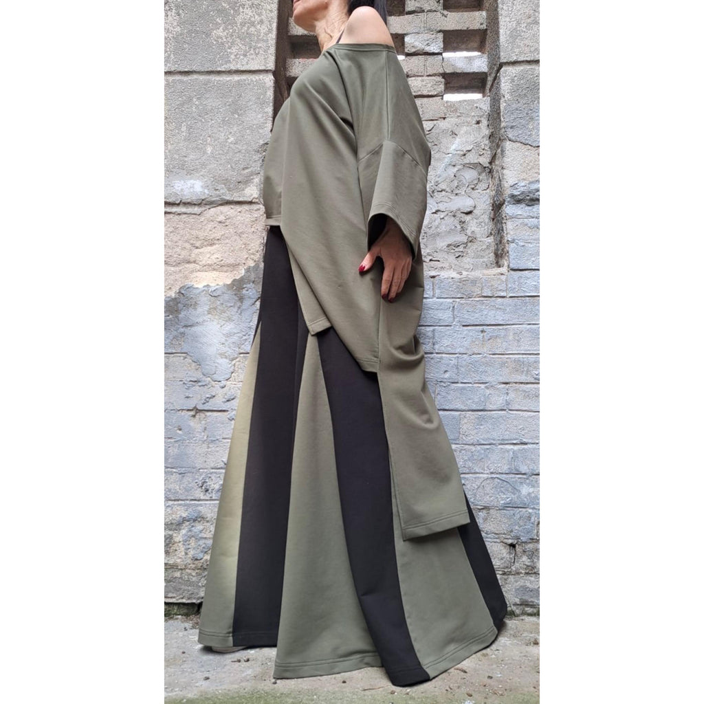 Asymmetric Two-Piece Cotton Set – Wide-Leg High-Waist Pants & Oversized Short-Sleeve Top / Avant-Garde Women’s Outfit XS-5XL