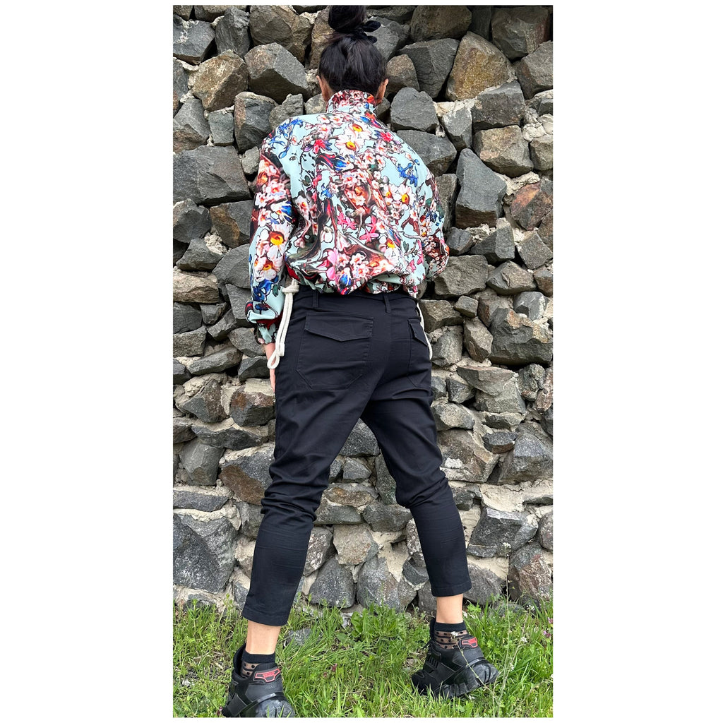 Colourful Neoprene Blouse: Asymmetric Button-Up Top