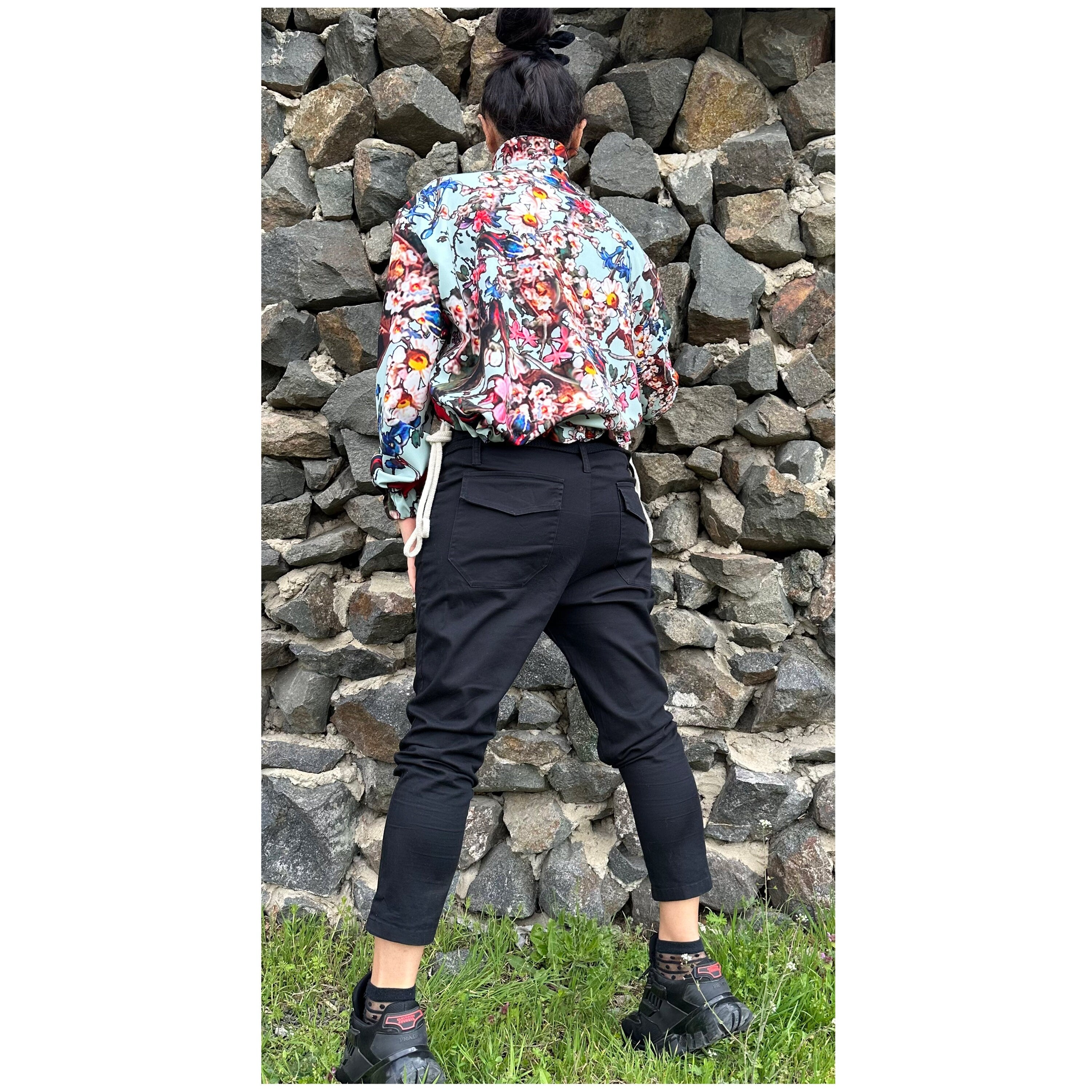 Colourful Neoprene Blouse: Asymmetric Button-Up Top
