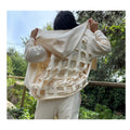 Cream Cotton Cut-Out Hoodie – Zip-Up Hooded Top with Side Pockets