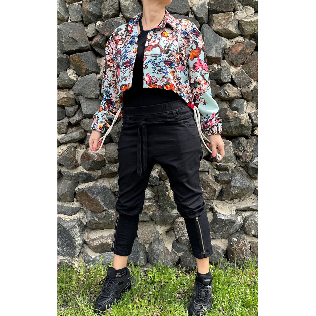 Colourful Neoprene Blouse: Asymmetric Button-Up Top