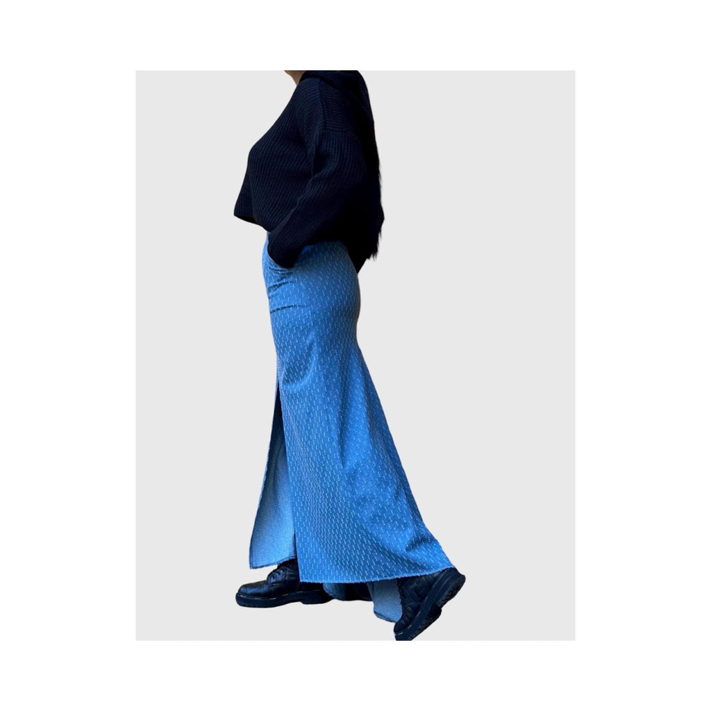 Avant-Garde High Waist Denim Maxi Skirt with Asymmetrical Back Hem