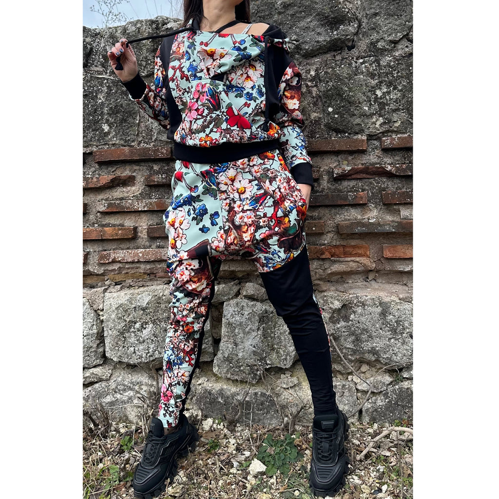 Women’s Neoprene Tracksuit – Hoodie and Joggers in Colorful Patchwork / Handmade Two-Piece  Аthleisure Set