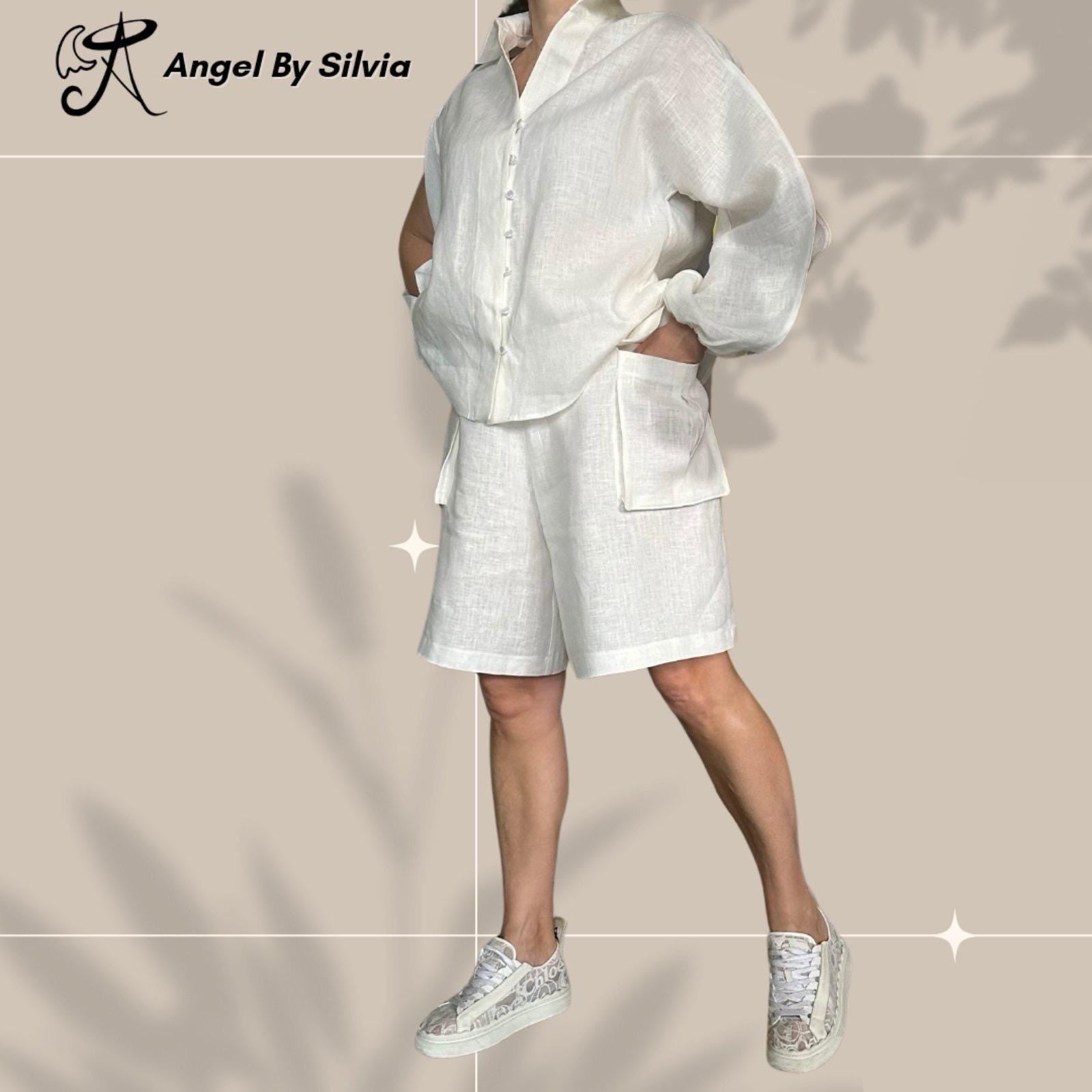 Handmade White Linen Pant Set: Relaxed Fit Summer Outfit