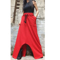 Asymmetrical Red Maxi Skirt / High Waist Cotton Skirt with Pockets / Avant-Garde Style