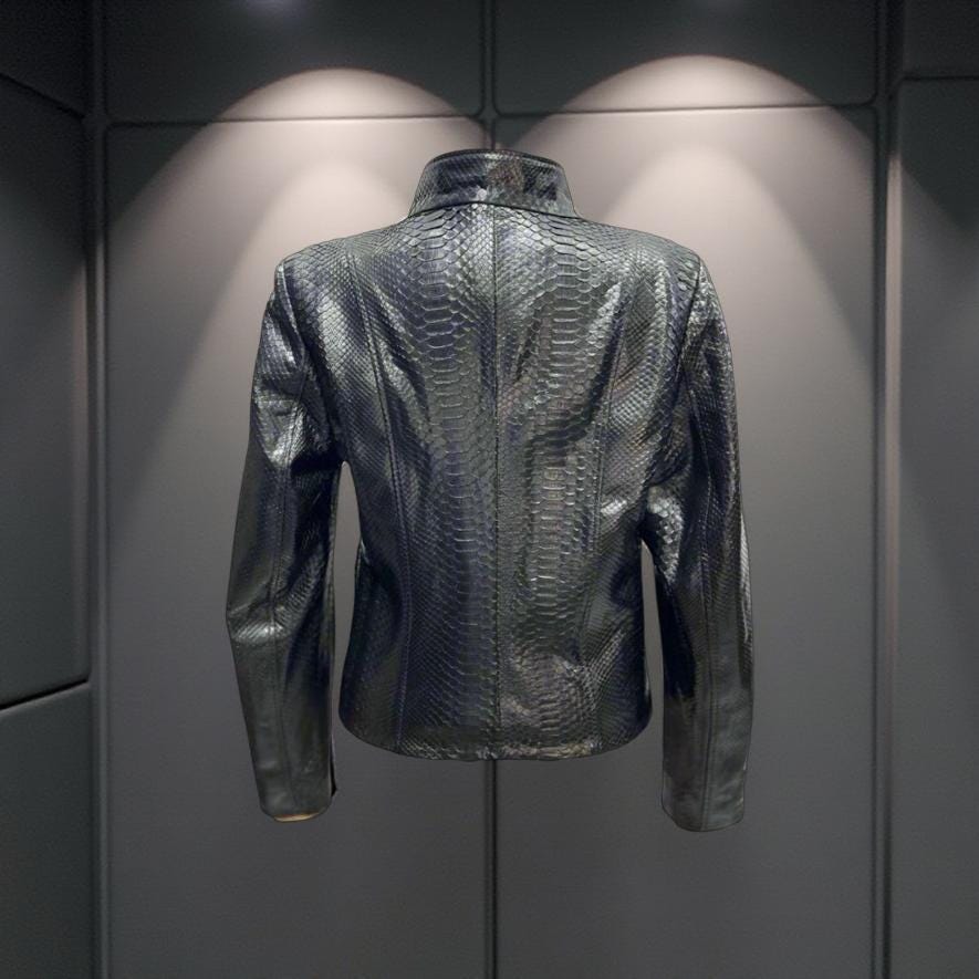 Women’s Genuine Python Leather Jacket - Classic Zip-Up Snakeskin Coat