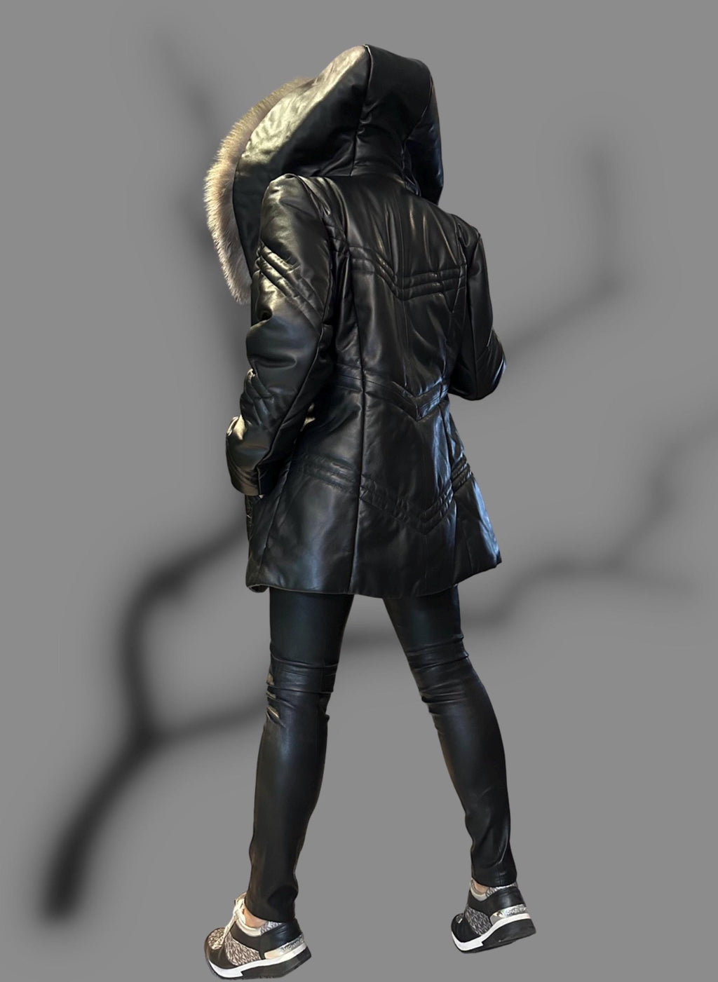 Women’s Real Lambskin Leather Coat with Genuine Fox Fur Hood / Winter Luxury Shearling Jacket / Warm Handmade Leather Outerwear