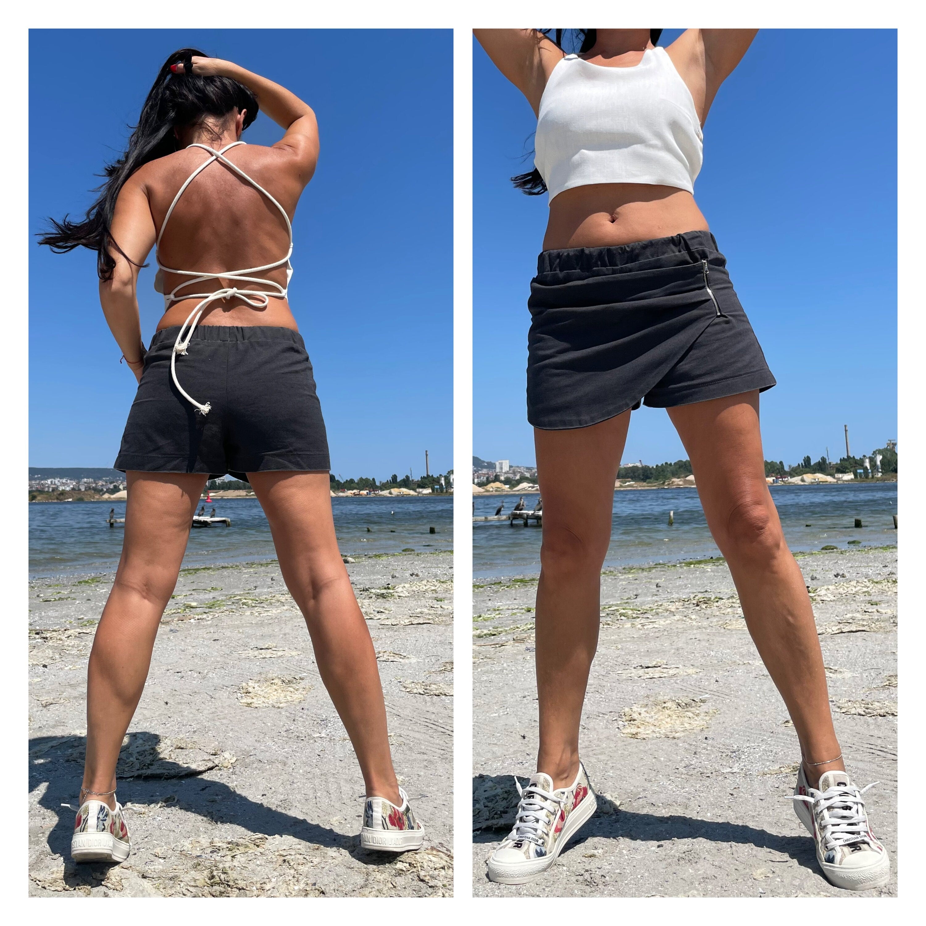 Linen Crop Top: Open Back White Top with Ties