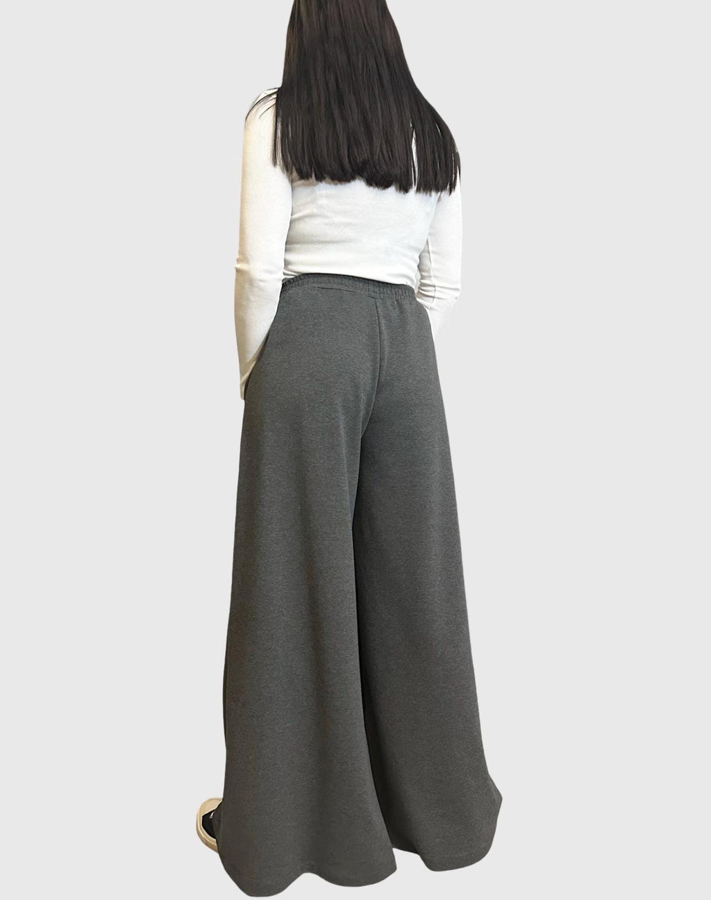 Dark Gray Cotton Palazzo Pants with Elastic Waist / High Waist Wide Leg Skirt Pants / Casual Comfortable Maxi Trousers