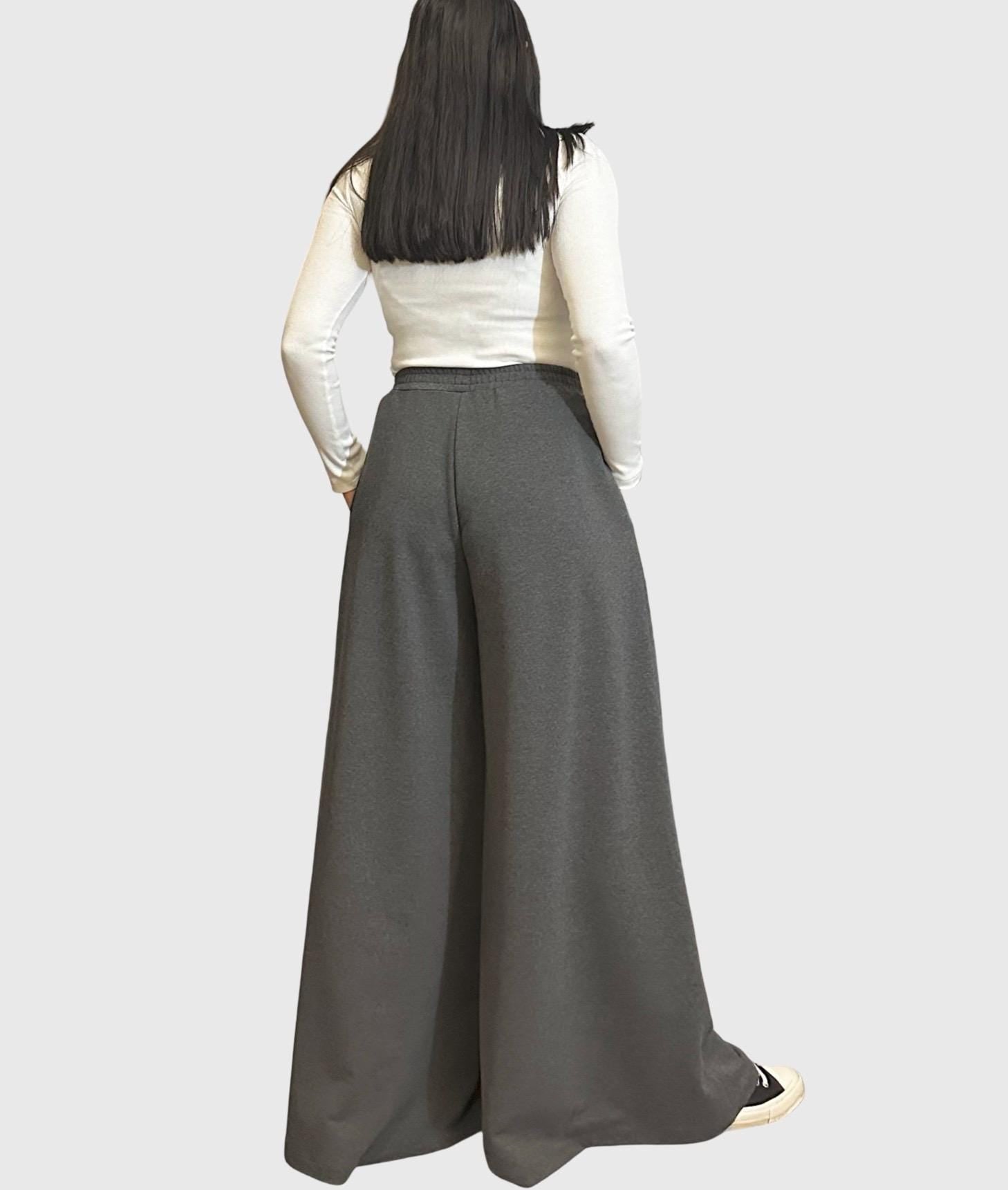 Dark Gray Cotton Palazzo Pants with Elastic Waist / High Waist Wide Leg Skirt Pants / Casual Comfortable Maxi Trousers