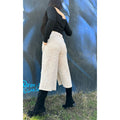 High Waist Beige Culottes: Wide Leg Cropped Pants