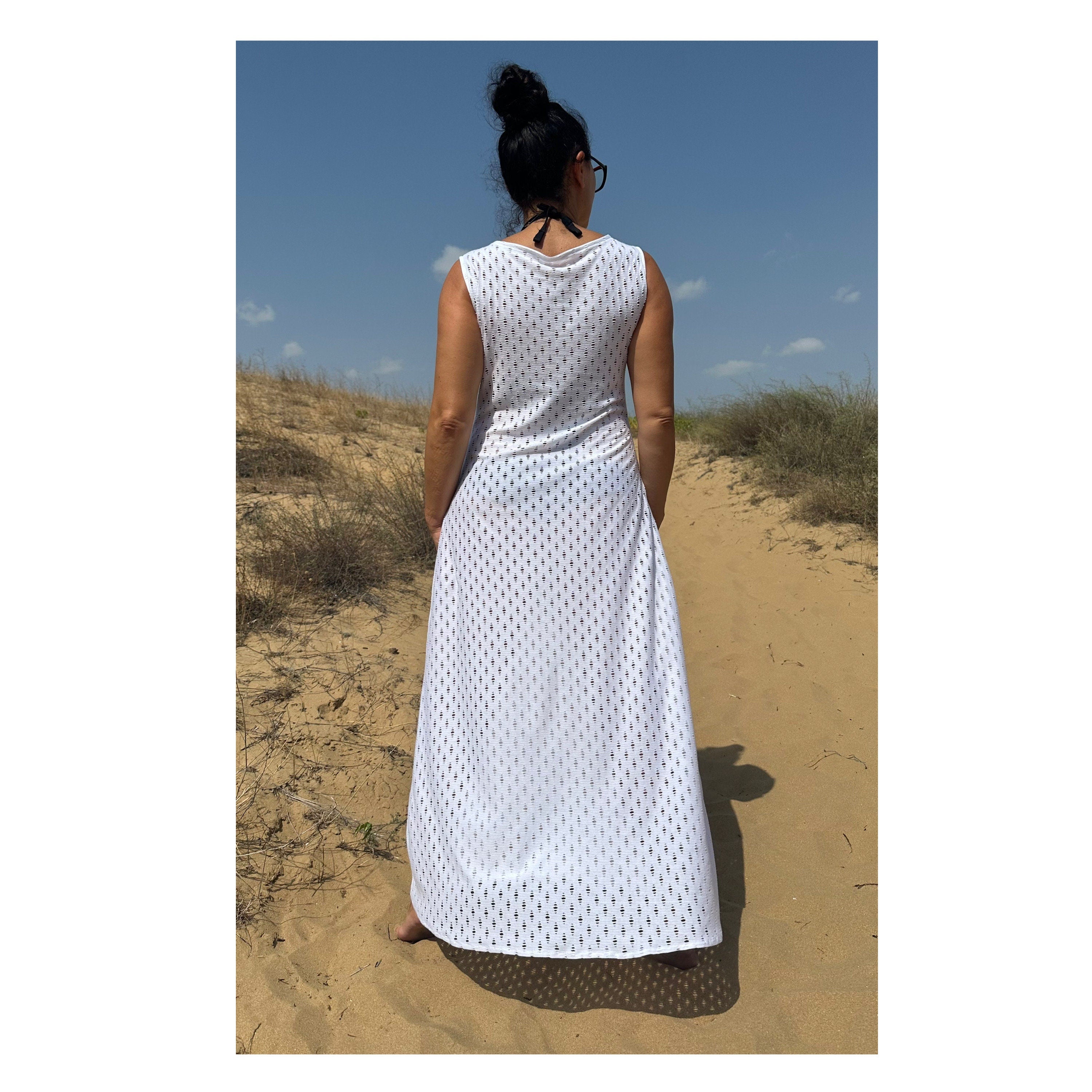 White Cotton Knit Maxi Dress / Sleeveless Summer Beach Dress