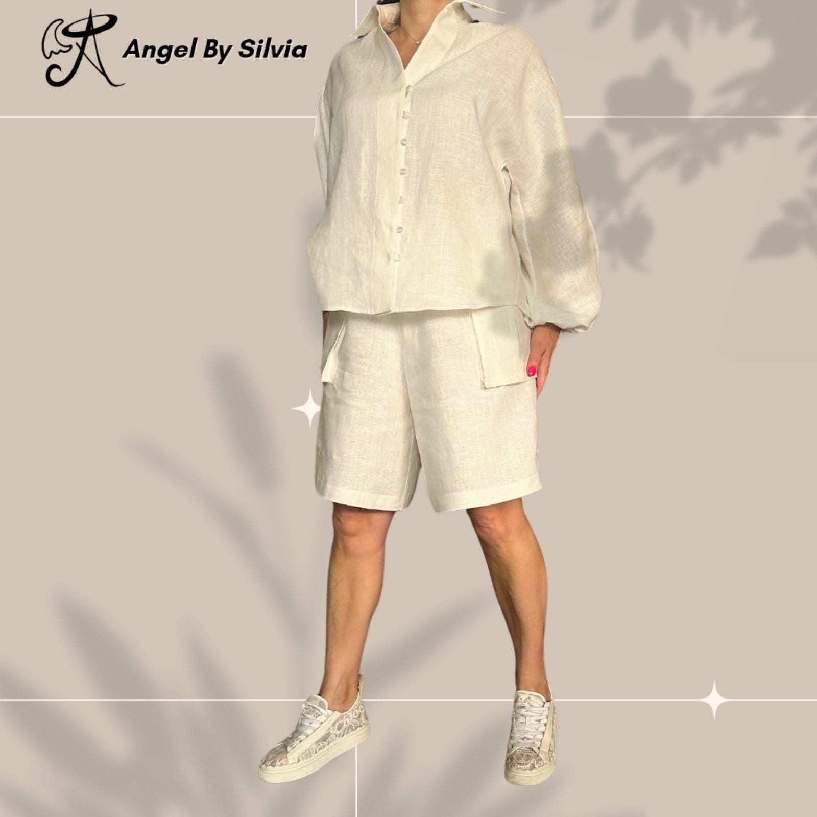 Handmade White Linen Pant Set: Relaxed Fit Summer Outfit