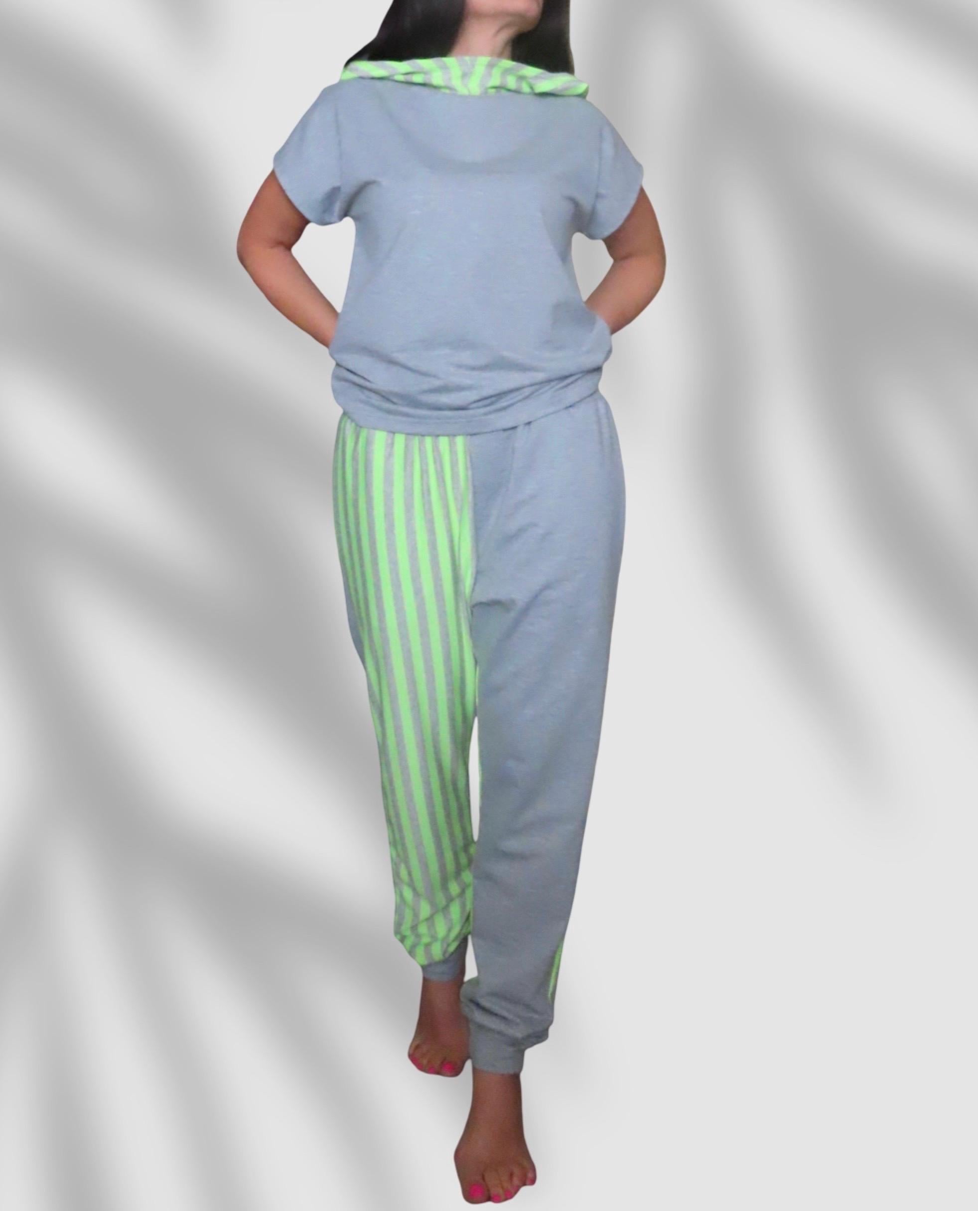 Hoodie Tracksuit Set: Two-Tone Cotton Joggers, Spring Summer Casual Outfit