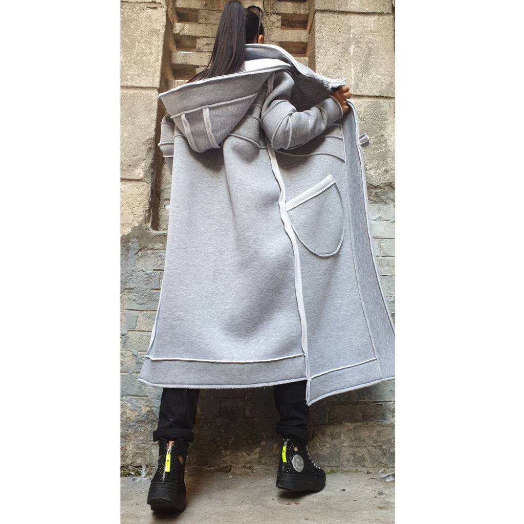 Women’s Asymmetric Winter Vest Coat with Hood – Heavyweight Sweatshirt Fabric Jacket with Large Pockets