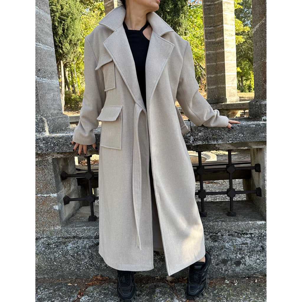 Oversized Wool Coat / Beige Lined Street Style Long Jacket