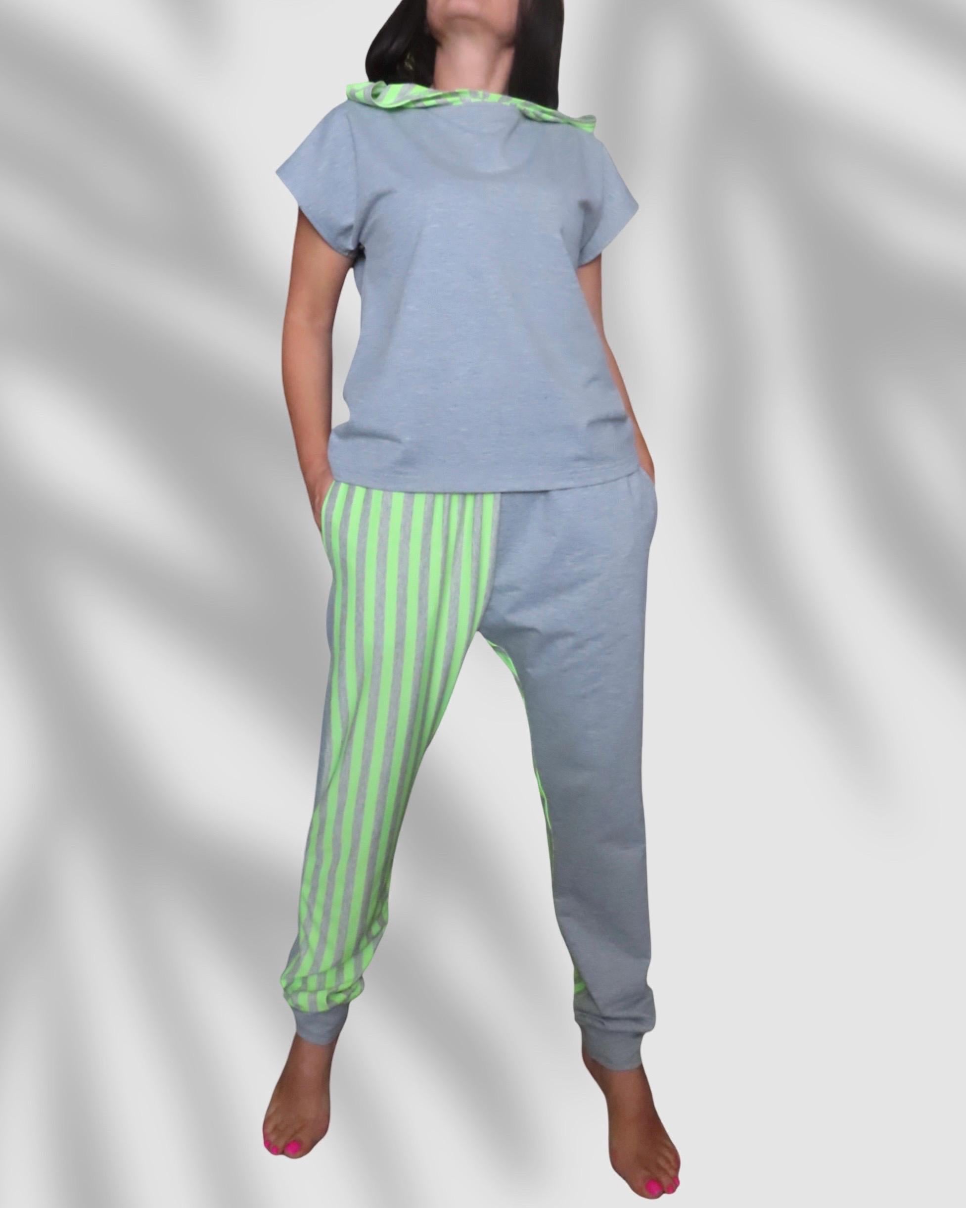 Hoodie Tracksuit Set: Two-Tone Cotton Joggers, Spring Summer Casual Outfit