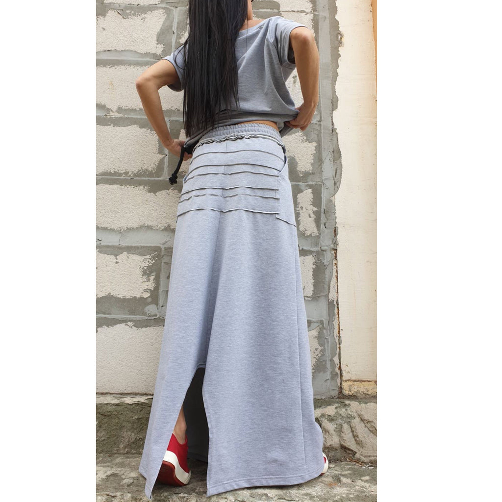 Asymmetric Cotton Set – High Waist Skirt and Tie Detail Top / Avant-Garde Casual Outfit