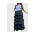 Black Ruffled Maxi Skirt – High Waist Lightweight Nylon with Elastic Tiers