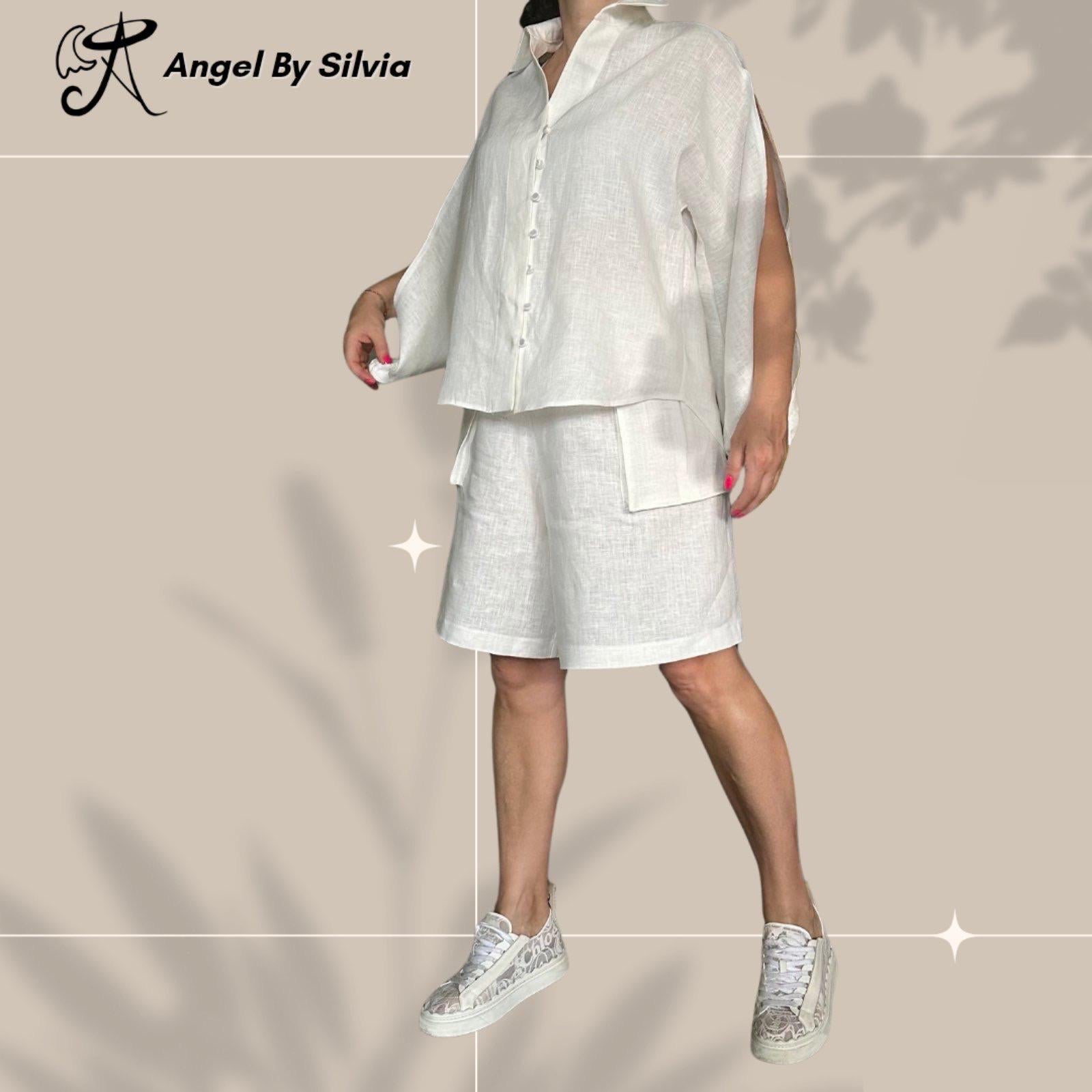 Handmade White Linen Pant Set: Relaxed Fit Summer Outfit