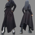 Women’s Asymmetric Fleece Coat – High Collar, Side Pockets, Button Closure – Black Avant-Garde Jacket