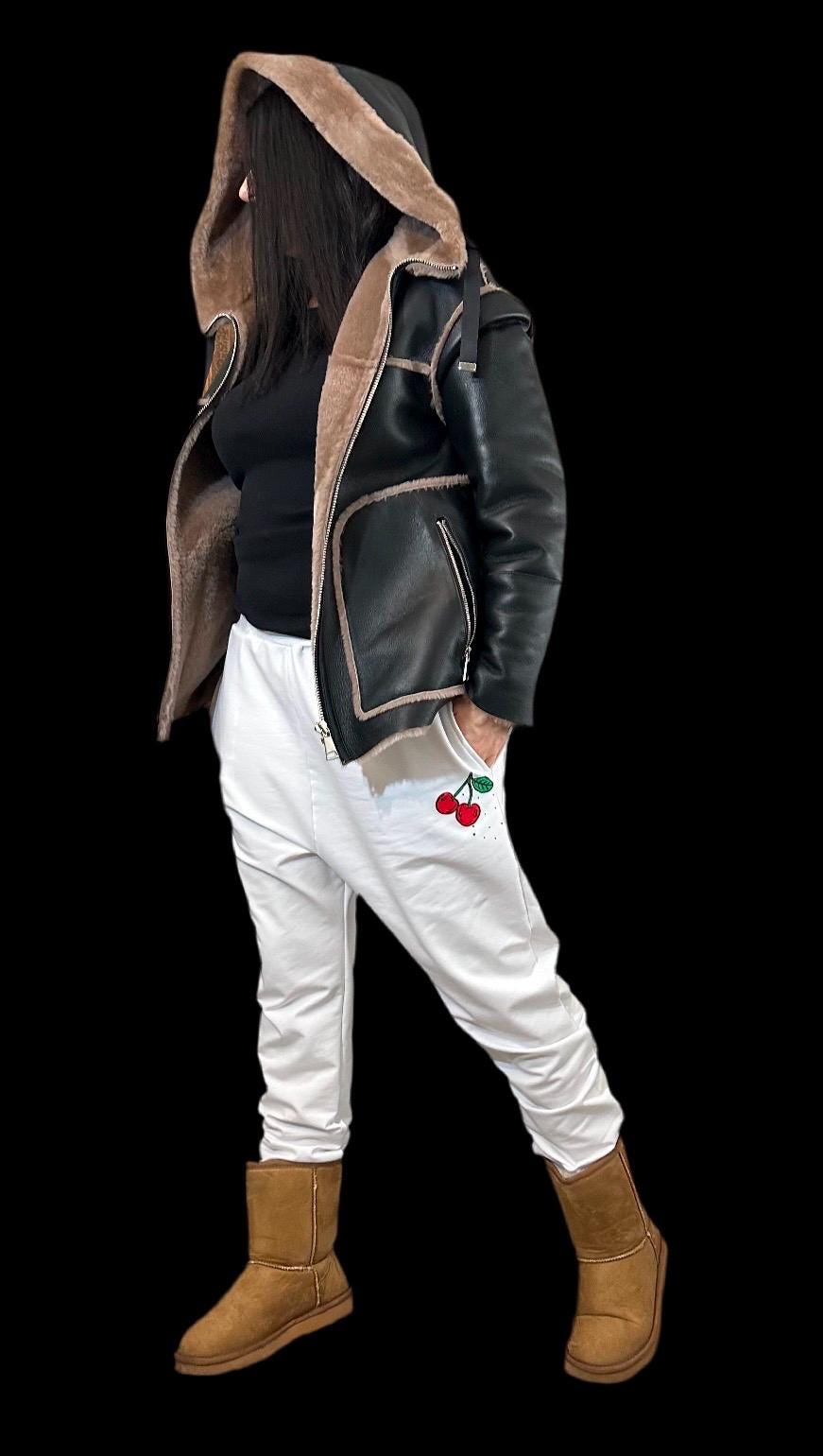 Women’s Hooded Shearling Coat  Dark Brown Lambskin Winter Jacket / Warm Handmade Leather Outerwear
