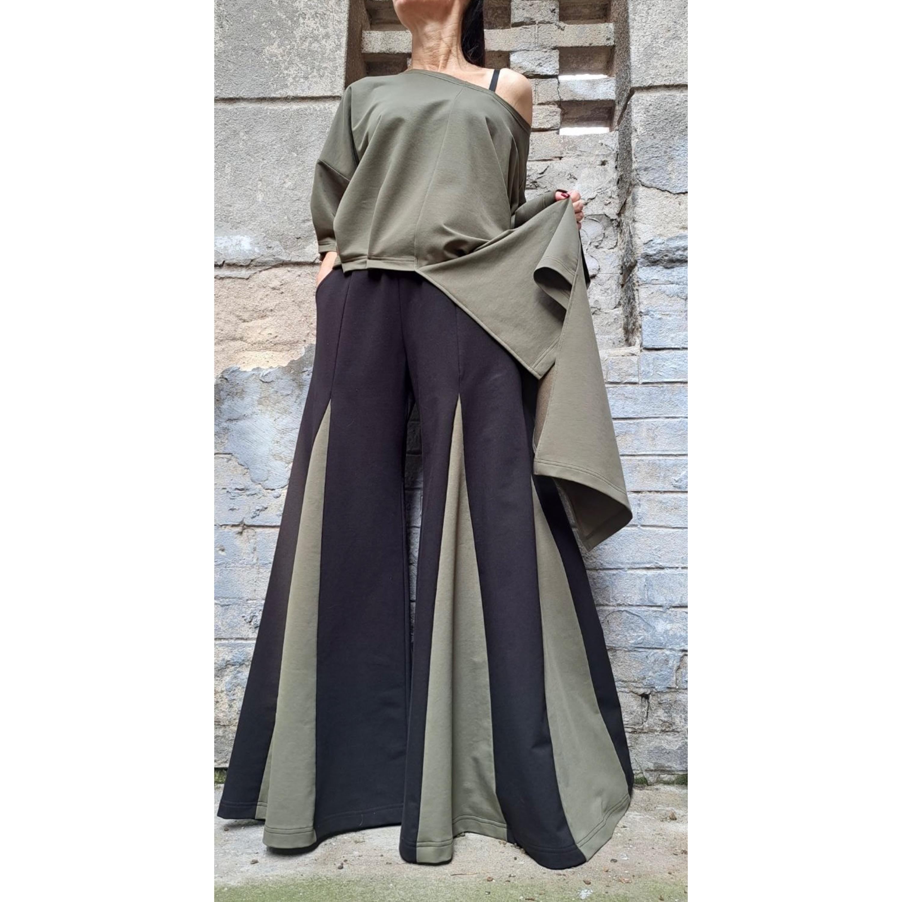 Asymmetric Two-Piece Cotton Set – Wide-Leg High-Waist Pants & Oversized Short-Sleeve Top / Avant-Garde Women’s Outfit XS-5XL