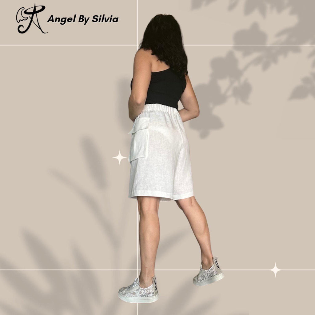 Handmade White Linen Shorts: Relaxed Fit Boho Summer Pants