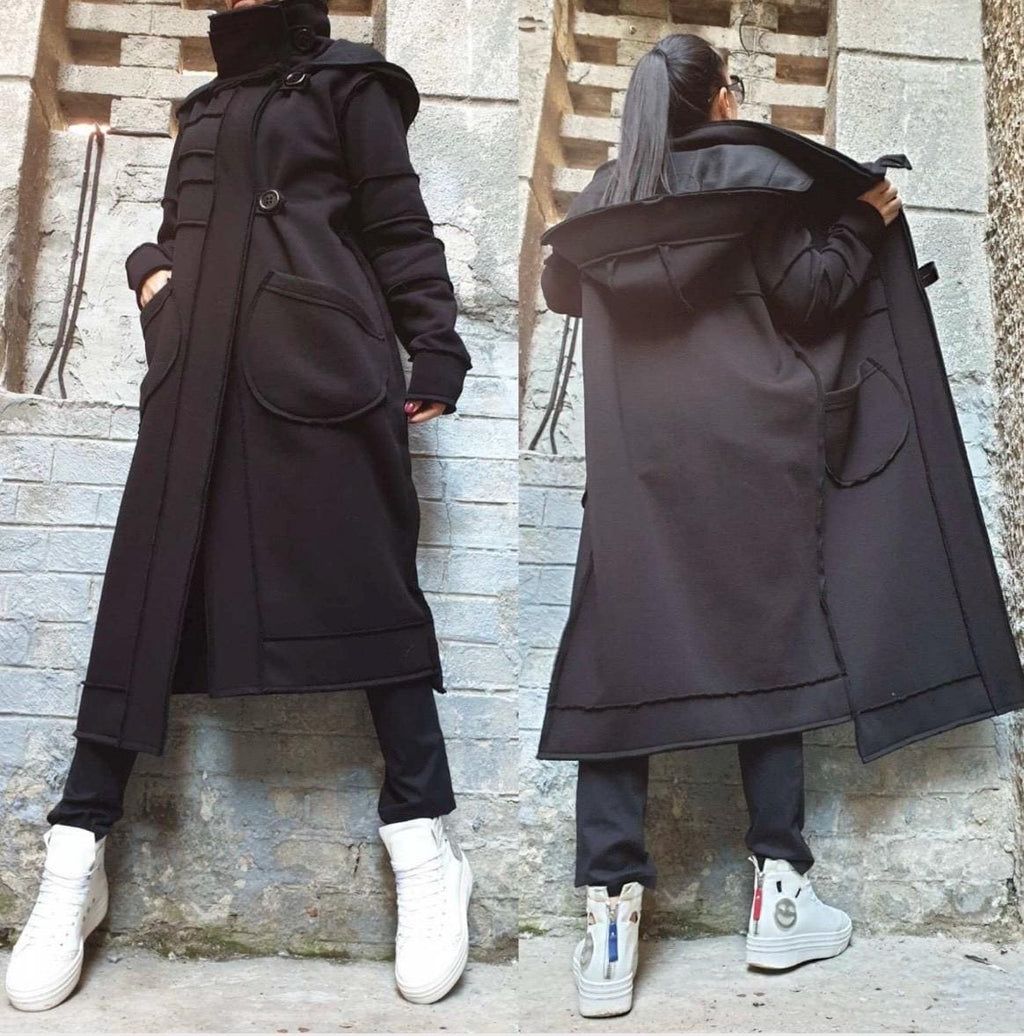 Women’s Asymmetric Winter Vest Coat with Hood – Heavyweight Sweatshirt Fabric Jacket with Large Pockets