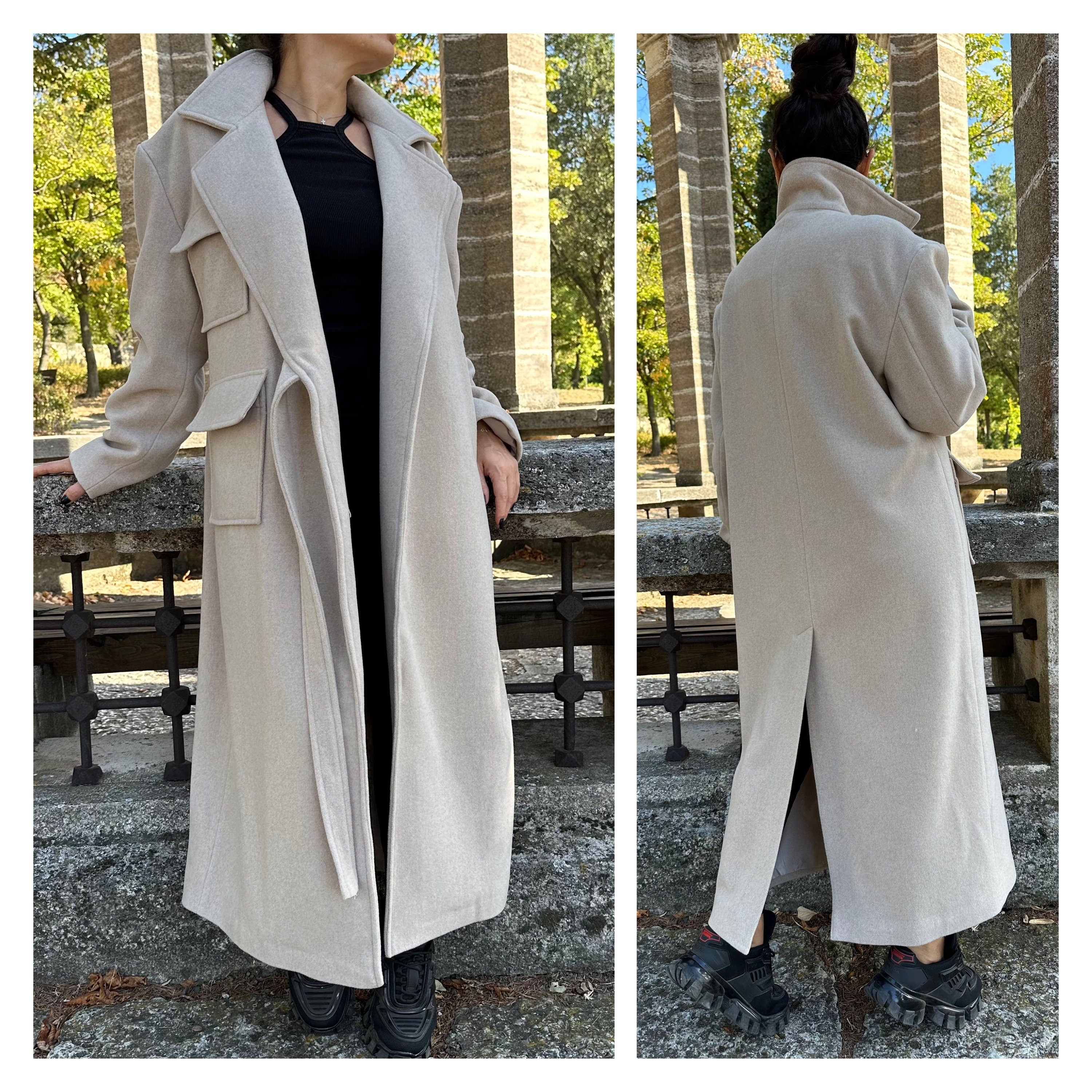 Oversized Wool Coat / Beige Lined Street Style Long Jacket