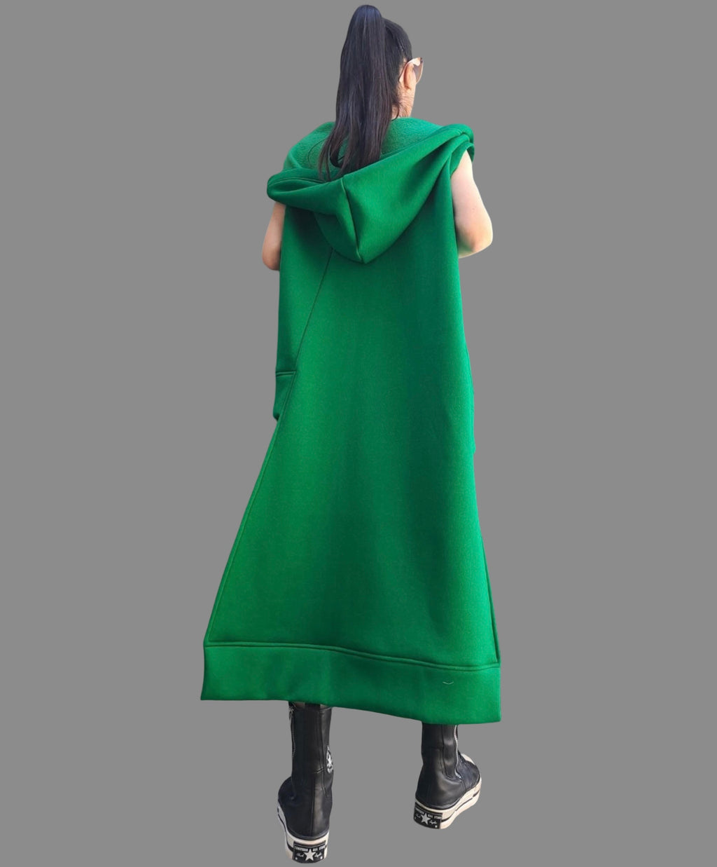 Asymmetric Green Vest & Pants Set / Winter Cotton Outfit with Hood / Three-Thread Fleece Tracksuit / Designer Women’s Set XS–5XL