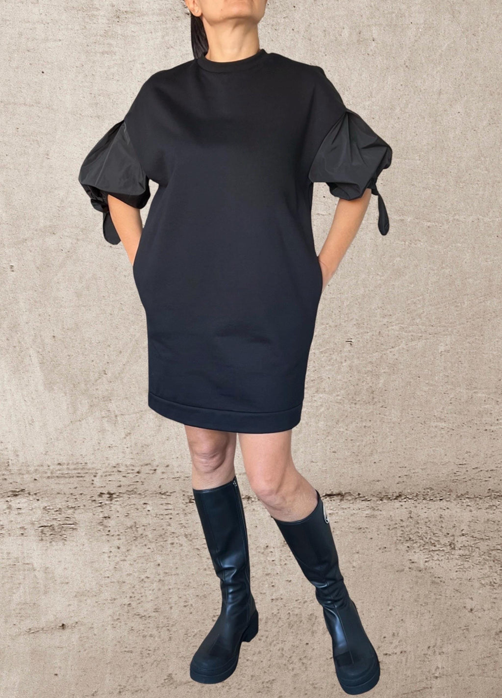Black Cotton Tunic Dress with Balloon Sleeves – Short Puff Sleeve Dress – Oversized Minimalist Tunic – Handmade Custom XS–5XL