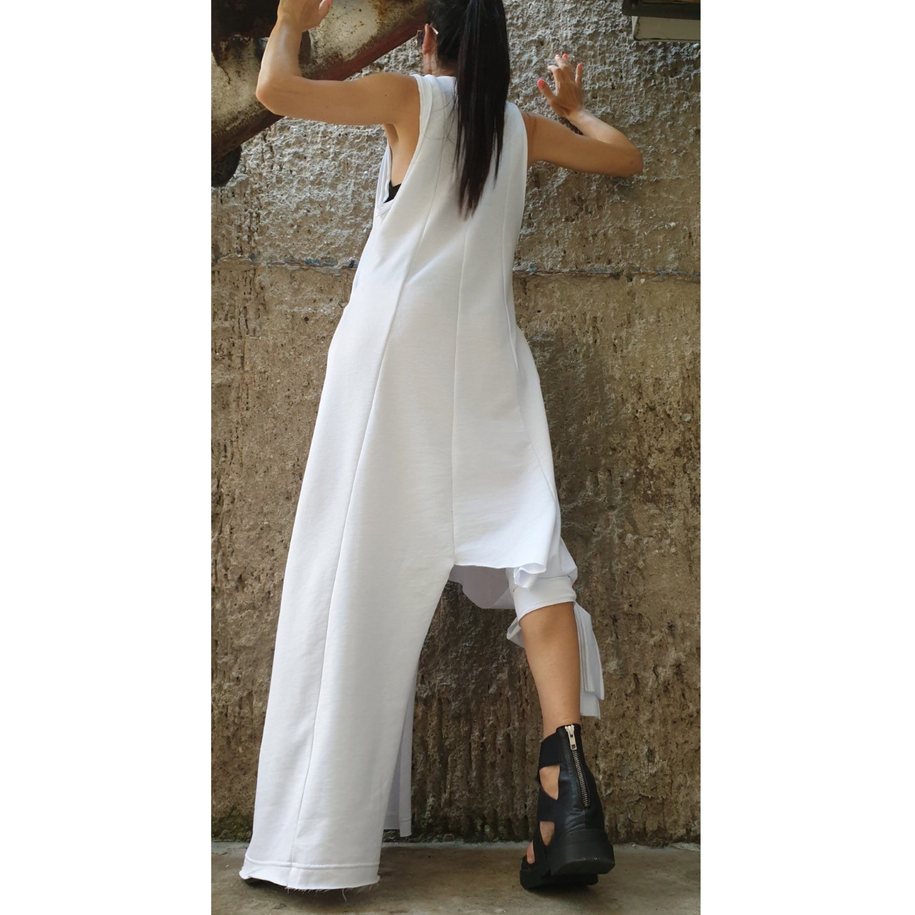Asymmetrical White Sleeveless Dress / Modern Minimalist Design