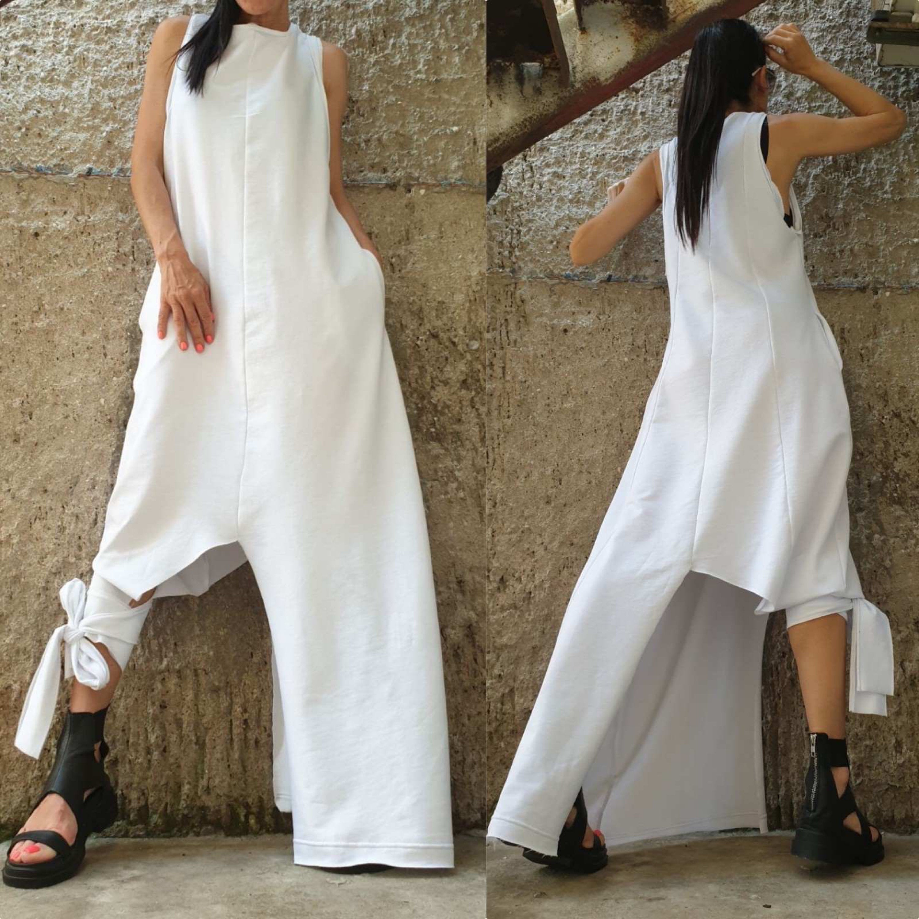 Asymmetrical White Sleeveless Dress / Modern Minimalist Design
