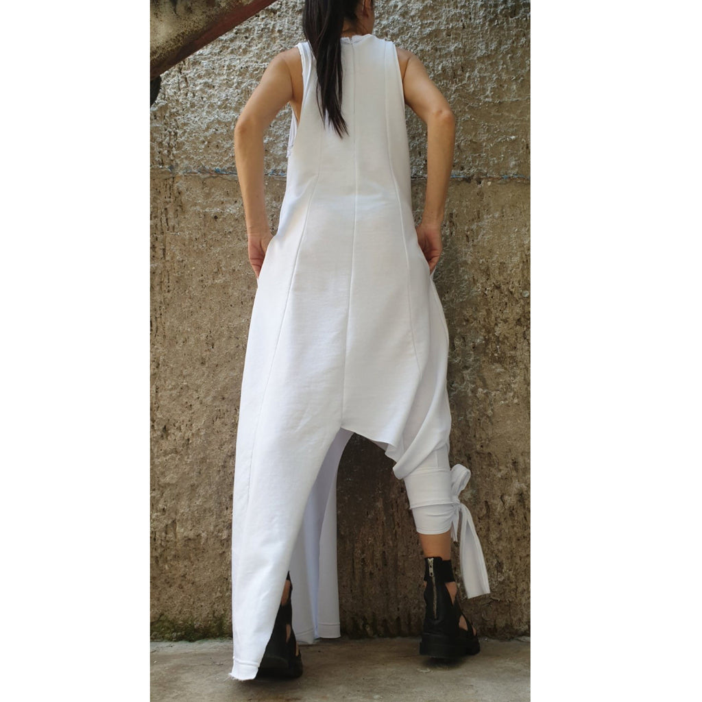 Asymmetrical White Sleeveless Dress / Modern Minimalist Design