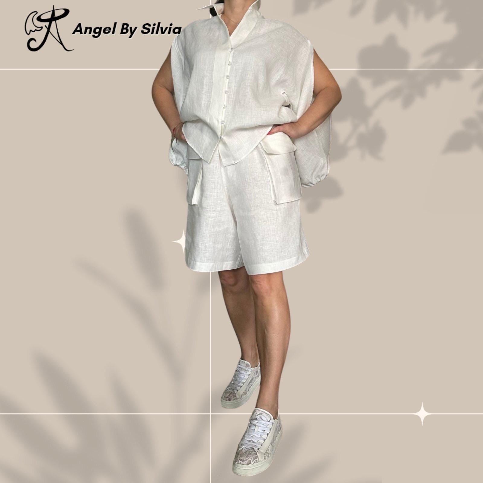 Handmade White Linen Pant Set: Relaxed Fit Summer Outfit