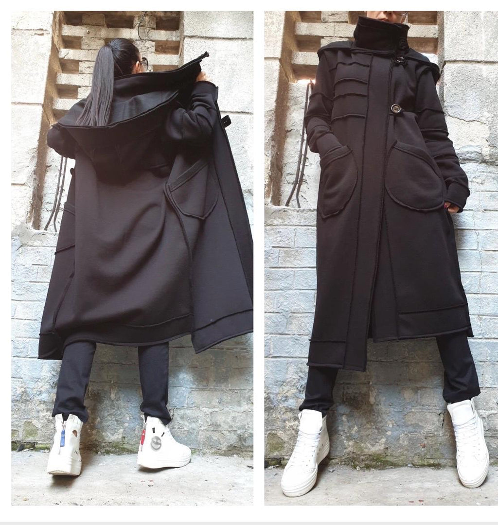 Women’s Long White Asymmetric Vest Coat with Hood – Heavyweight Sweatshirt Fabric
