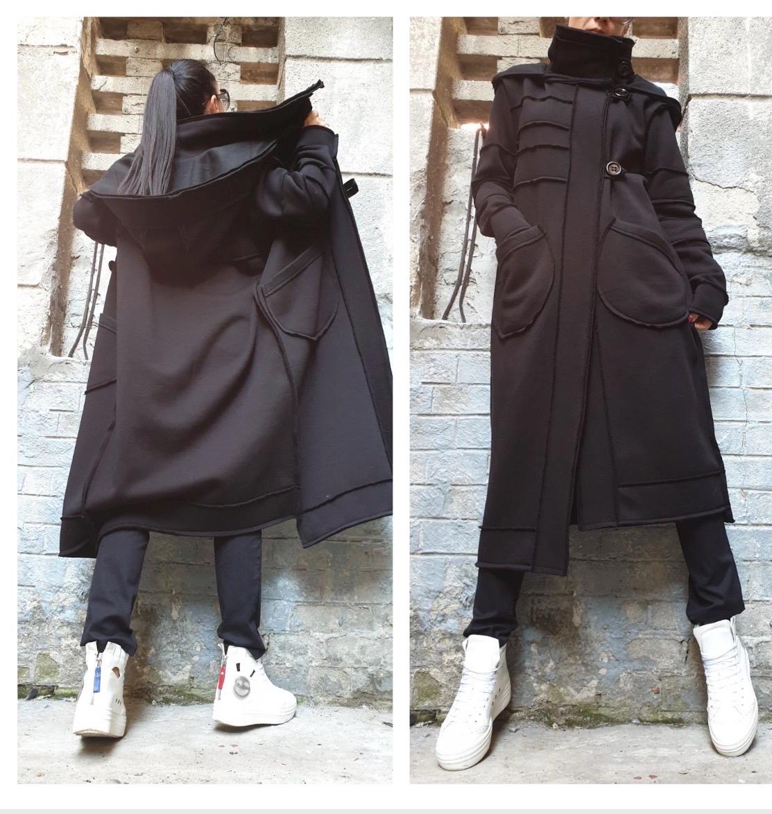 Women’s Long White Asymmetric Vest Coat with Hood – Heavyweight Sweatshirt Fabric