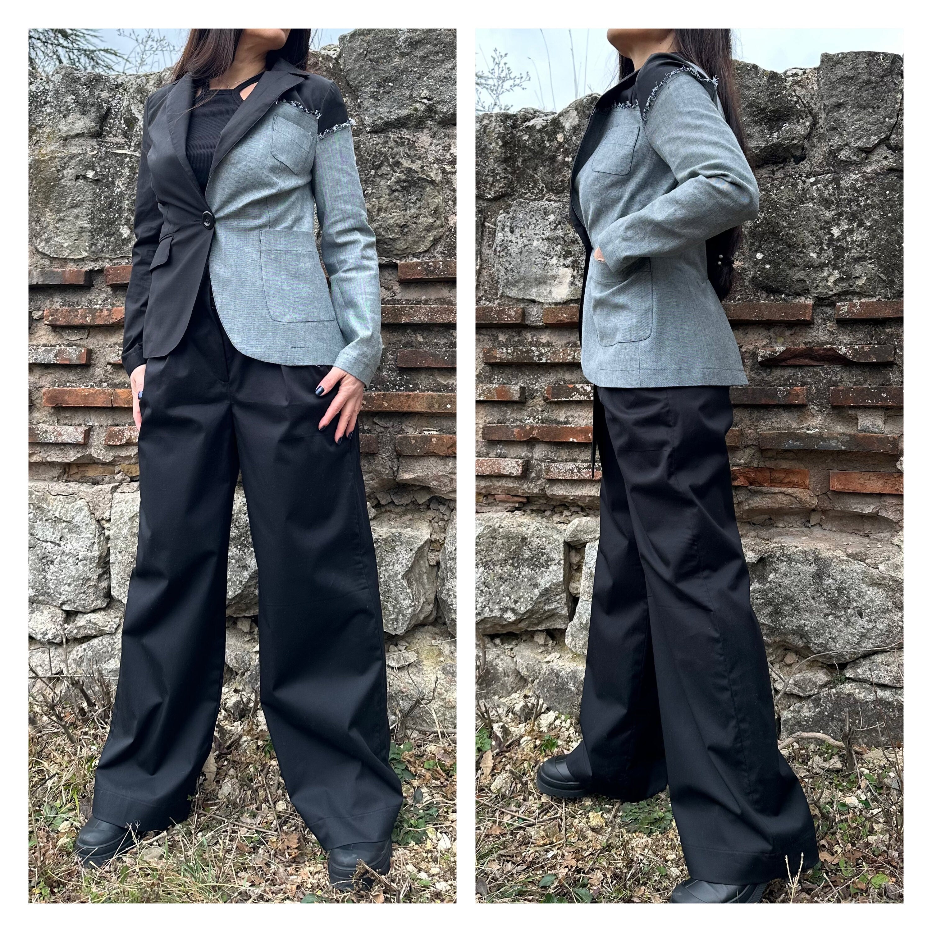 Two-Tone Women’s Blazer – Cotton and Denim /Extravagant Jacket