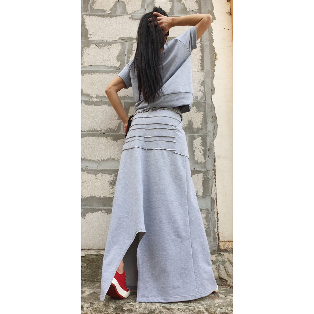 Asymmetric Cotton Set – High Waist Skirt and Tie Detail Top / Avant-Garde Casual Outfit