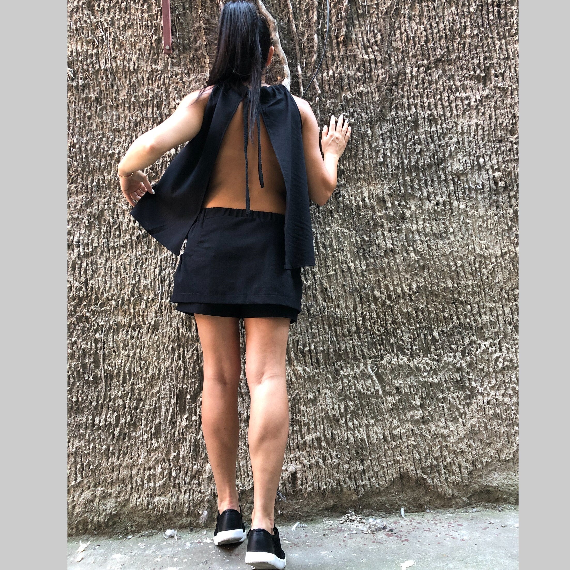 Linen Two Piece Set: Sleeveless Top & Loose Skirt Pants